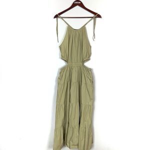 J Crew Harbor Side Cutout 100% Cotton Tiered Midi Dress Tan Women's Size Medium